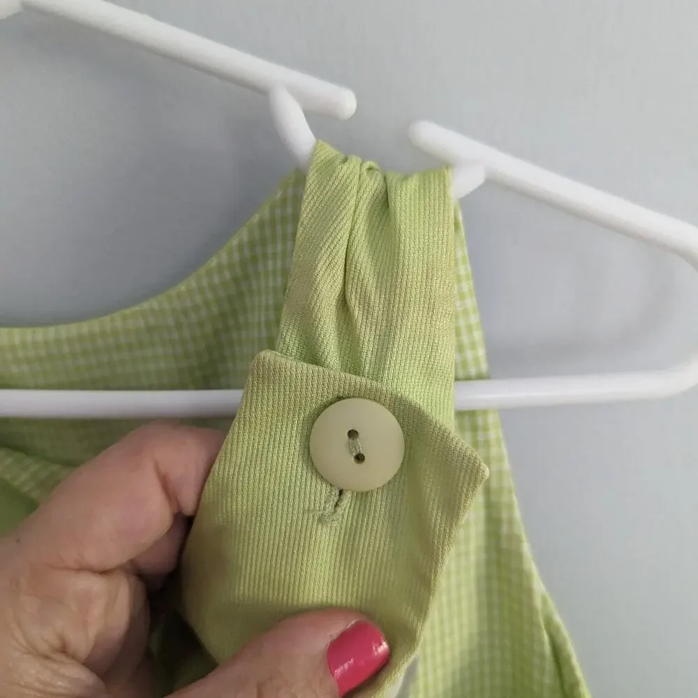 NEW Vintage Girl's 5 Mulberry Street Reversible Green Dress Floral Gingham FLAW